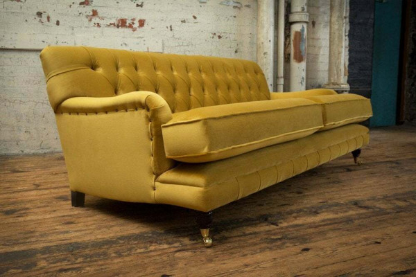 Żółty Materiał Chesterfield Podkładka z projektem trzyosobowej kanapy do salonu
