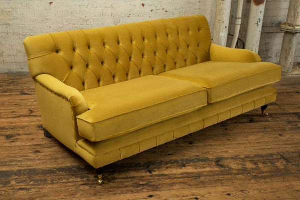 Żółty Materiał Chesterfield Podkładka z projektem trzyosobowej kanapy do salonu