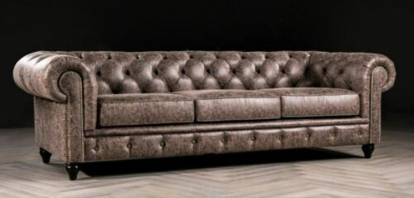 Sofa Męska Chesterfield Sofa Skóra Podkładka Trzyosobowa Brązowa NOWOŚĆ