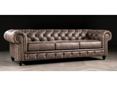 Sofa Męska Chesterfield Sofa Skóra Podkładka Trzyosobowa Brązowa NOWOŚĆ