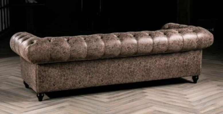 Sofa Męska Chesterfield Sofa Skóra Podkładka Trzyosobowa Brązowa NOWOŚĆ