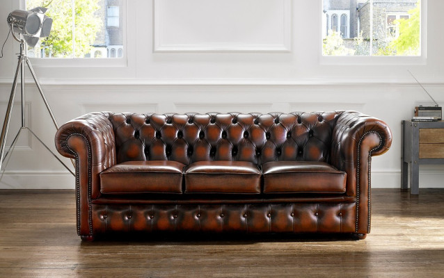 Sofa Chesterfield Tapicerka Kanapa 3-osobowa Sofa ze skóry Oryginalny Brązowe Kanapy Sofa