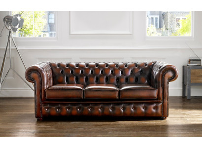 Sofa Chesterfield Tapicerka Kanapa 3-osobowa Sofa ze skóry Oryginalny Brązowe Kanapy Sofa