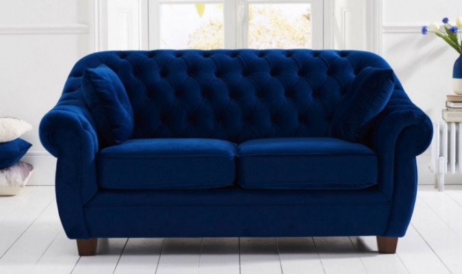 jvmoebel ® - Sofa tekstylna - Niebieskie poduszki Dwuosobowa kanapa Zestaw trzyelementowy