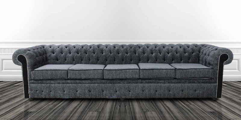 Chesterfield 5-miejscowa klasyczna luksusowa sofa barokowo-rococo z tkaniny skórzanej