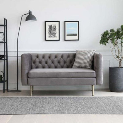 Chesterfield 2-osobowa sofa z tkaniny Kanapa Tapicerowana Komplet Mebli 2-osobowe Szare