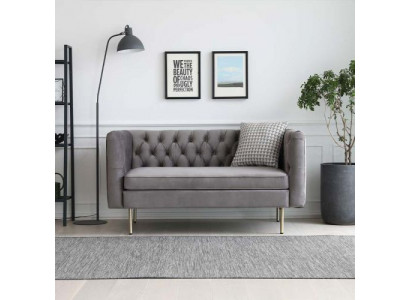 Chesterfield 2-osobowa sofa z tkaniny Kanapa Tapicerowana Komplet Mebli 2-osobowe Szare