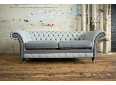 Chesterfield Sofa 3-osobowa kanapa Kanapy Kanapy Salon Sofa Projektowanie Salonu Szary Nowy