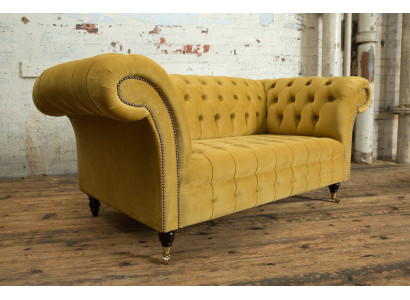 Fotel Chesterfield 2-osobowy Projektant Sofa Kanapy Tapicerowane Żółty Aksamit Nowy