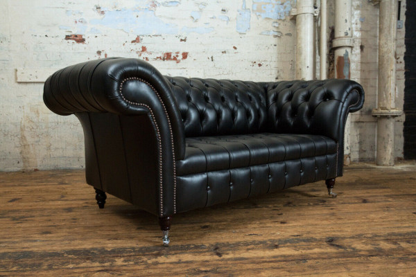 Chesterfield Original Sofa JVMoebel Couch Tekstylne Kanapy Kanapy Tkanina Czarny Nowy