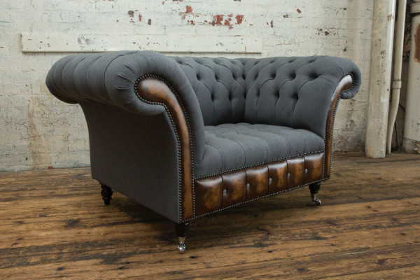 Fotel Kanapa Tapicerka Sofa Tkanina Chesterfield Kanapy 1,5-osobowa Fotel Szary.