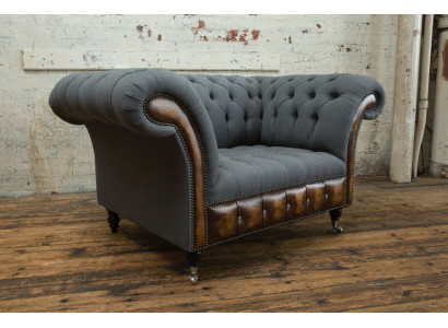 Fotel Kanapa Tapicerka Sofa Tkanina Chesterfield Kanapy 1,5-osobowa Fotel Szary.