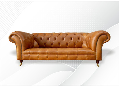 Chesterfield 3-osobowa sofa w kolorze orzechowym w nowoczesnym designie, sofa skórzana. Kreatywne meble.