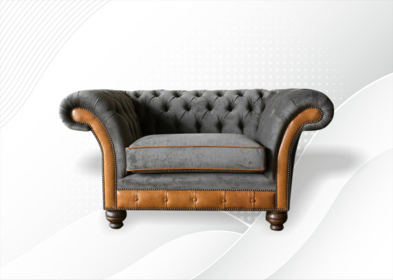Fotel Chesterfield z materiału szary tkanina Design Salon Luksus Tapicerka Nowoczesny