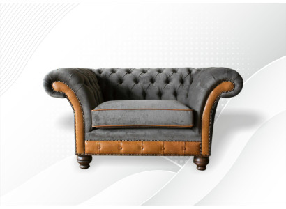 Fotel Chesterfield z materiału szary tkanina Design Salon Luksus Tapicerka Nowoczesny