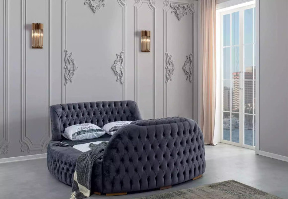 Okrągłe łoże Chesterfield z telewizorem, podnośnikiem i luksusowym podwójnym łóżkiem 180x200.