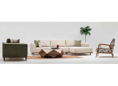 Zestaw kanapy narożnej w kształcie litery L, sofa z tkaniny, trzyosobowa sofa, beżowy fotel.