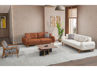 Sofa zestaw trzyosobowy fotel Sofa Brązowy Kanapa Tapicerowana Kanapa Tkanina 3 elementy