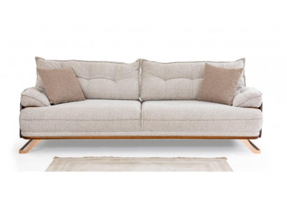 Nowoczesna trzyosobowa kanapa do salonu, beżowa sofa tapicerowana, trzystanowa
