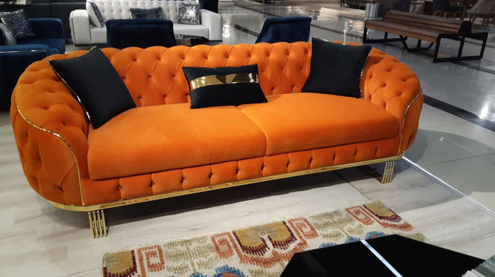 Stylowa 3-miejscowa sofa Chesterfield Orange Nowoczesne meble do salonu