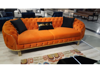 Stylowa 3-miejscowa sofa Chesterfield Orange Nowoczesne meble do salonu