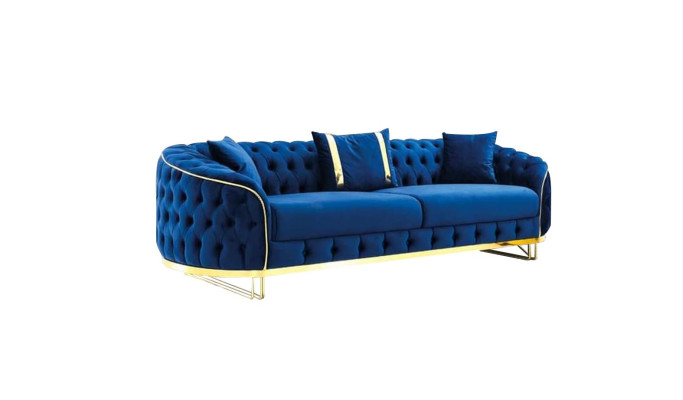Niebieska Sofa Chesterfield Designerska Sofa do Salonu Trzyosobowa Stal nierdzewna Meble