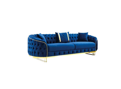 Niebieska Sofa Chesterfield Designerska Sofa do Salonu Trzyosobowa Stal nierdzewna Meble