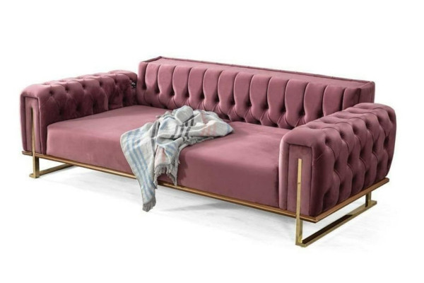 Różowa Sofa Chesterfield Pokój Dzienny Trzyosobowa Podkładka 3-miejsce siedzące Sofa