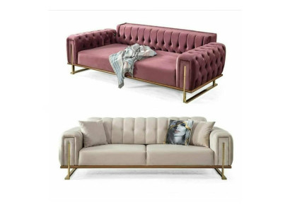 Różowa Sofa Chesterfield Pokój Dzienny Trzyosobowa Podkładka 3-miejsce siedzące Sofa
