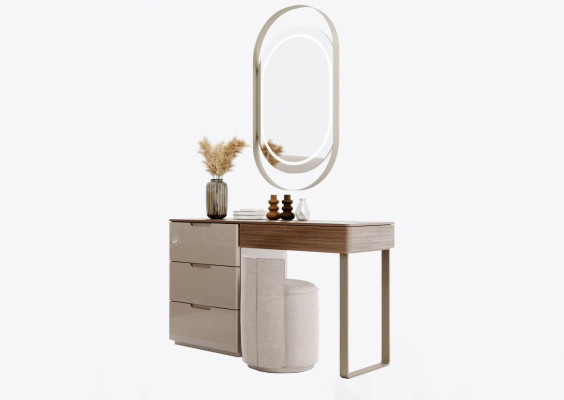 Zestaw sypialniany luksusowy stolik do makijażu i lusterko Hocker Design nowy 3 elementowy