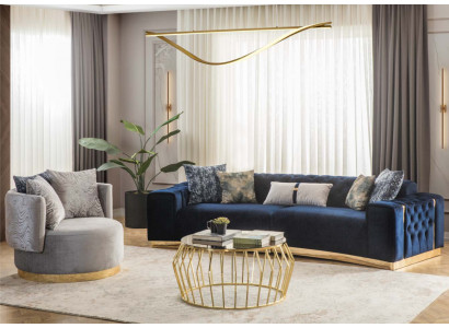 Zestaw sofowy Kompletna sofa tapicerowana niebieska trzyosobowa Modern Fotel nowość