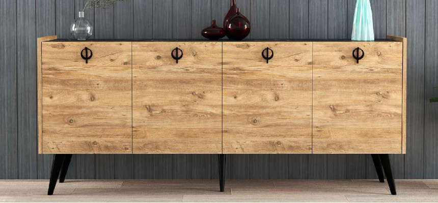 Salon Brązowy Kredens Nowoczesny Design Prostokątne Półki Luksusowe