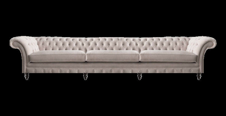 Nowoczesna sofa Chesterfield z trzema miejscami siedzącymi, idealna do salonu.