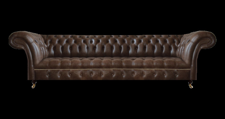 Brązowa sofa z ekoskóry Chesterfield, 4-miejscowa kanapa, nowoczesne meble tapicerowane z naturalnej skóry