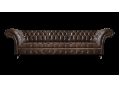 Brązowa sofa z ekoskóry Chesterfield, 4-miejscowa kanapa, nowoczesne meble tapicerowane z naturalnej skóry