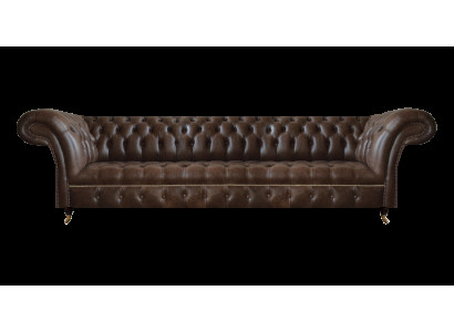 Brązowa sofa z ekoskóry Chesterfield, 4-miejscowa kanapa, nowoczesne meble tapicerowane z naturalnej skóry