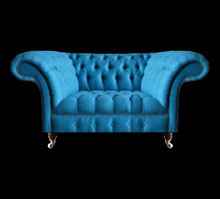 Niebieski dwuosobowy kanapa o designie Chesterfield z tkaniny.