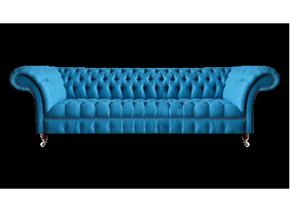 Chesterfield Stylowy Salon Jasnoniebieska czteromiejscowa kanapa Tapicerka Tkanina Sofa