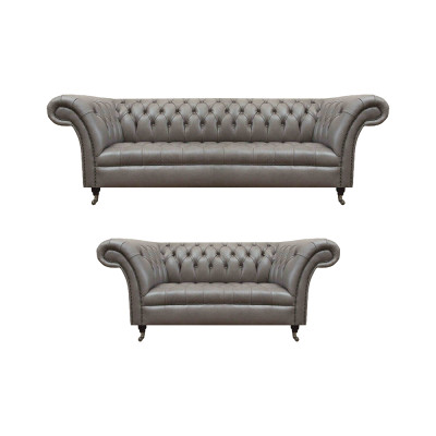 Chesterfield Szare skórzane sofy Designerskie meble tapicerowane do salonu