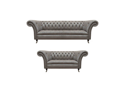 Chesterfield Szare skórzane sofy Designerskie meble tapicerowane do salonu