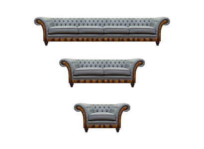 Chesterfield Jasnoszara sofa designerska 4-osobowa dwuosobowa foteliki z podłokietnikami.
