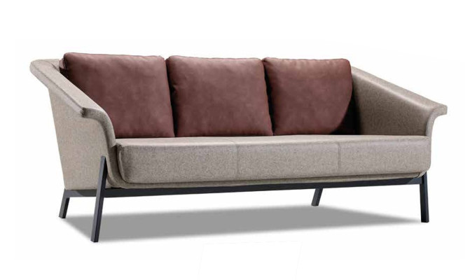 Szara sofa z tkaniny projektanta w salonie trzyosobowauna meble.