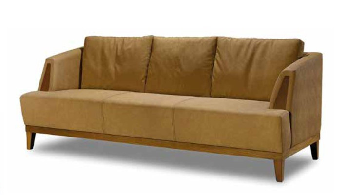Brązowa trzyosobowa sofa tapicerowana tkaniną Siedemdziesięcodziewięciocalowa elegancka sofa do salonu.