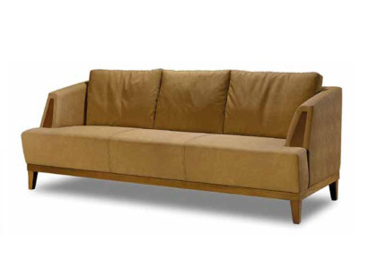 Brązowa trzyosobowa sofa tapicerowana tkaniną Siedemdziesięcodziewięciocalowa elegancka sofa do salonu.