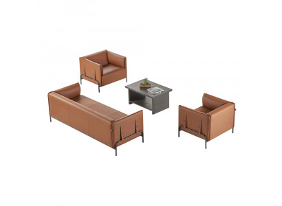 Zestaw mebli biurowych 4-elementowy, 3-osobowa sofa, 2 fotele, stolik kawowy, brązowo-szary, dwukolorowy