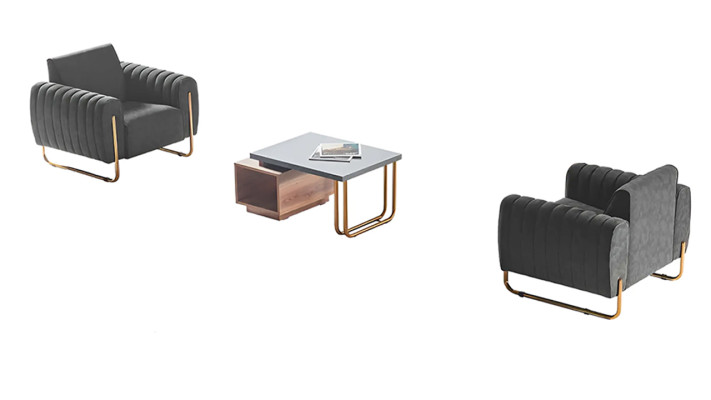 Zestaw do salonu 3-częściowy 2 x fotel stolik kawowy Brązowy Szary Nowoczesny Design