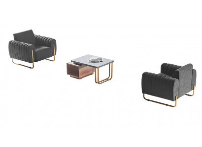 Zestaw do salonu 3-częściowy 2 x fotel stolik kawowy Brązowy Szary Nowoczesny Design