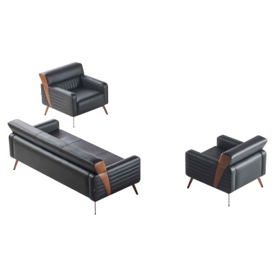 Zestaw gabinetowy 3-częściowy Sofa 3-osobowa 2 fotele Czarny Monochromatyczny Styl Nowoczesny