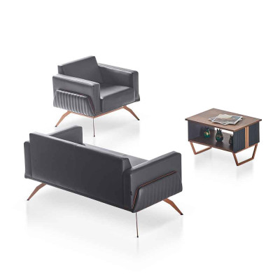 Zestaw mebli do biura 3-elementowy 2-osobowa sofa Stolik kawowy Nowoczesny design Szary