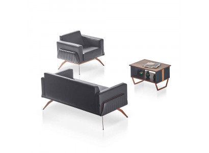 Zestaw mebli do biura 3-elementowy 2-osobowa sofa Stolik kawowy Nowoczesny design Szary